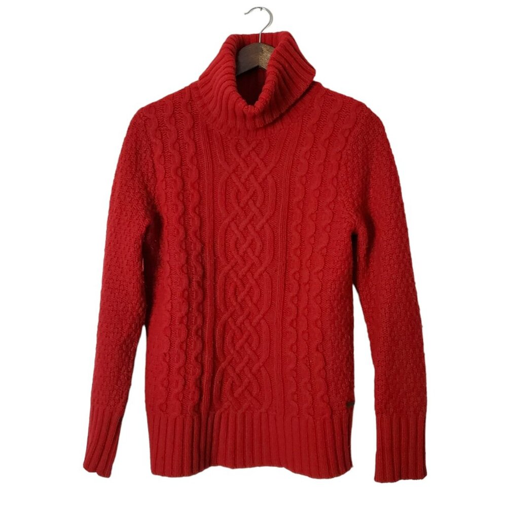 EDDIE BAUER | Turtleneck Cableknit Ribbed Hem Long Sleeve Red Sweater (Size M) - Picture 1 of 12